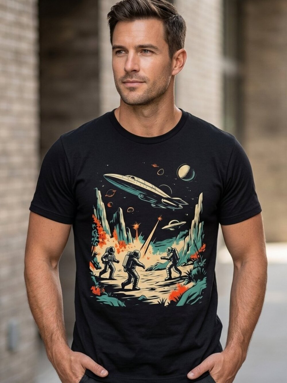 Retro Space Explorer Tee • Vintage Sci‑Fi Cartoon Graphic • Unisex